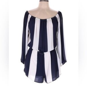 Aqua striped long sleeve romper